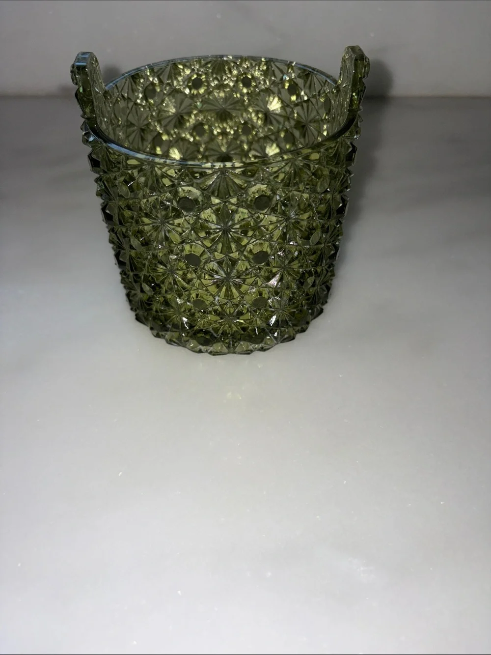 Fenton Olive Green Pressed Glass Ice Bucket - Decorative Table Accent